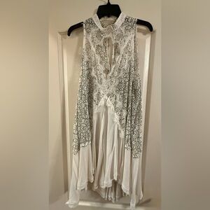 Free People White and Black Lace Halter Dress